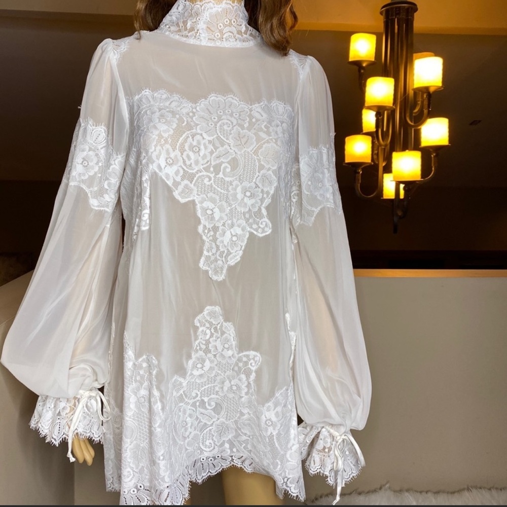 HAHT White Lace Sheer Mini Dress